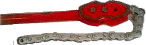 CHAIN PIPE WRENCH WITH MALLEABLE JAWS.